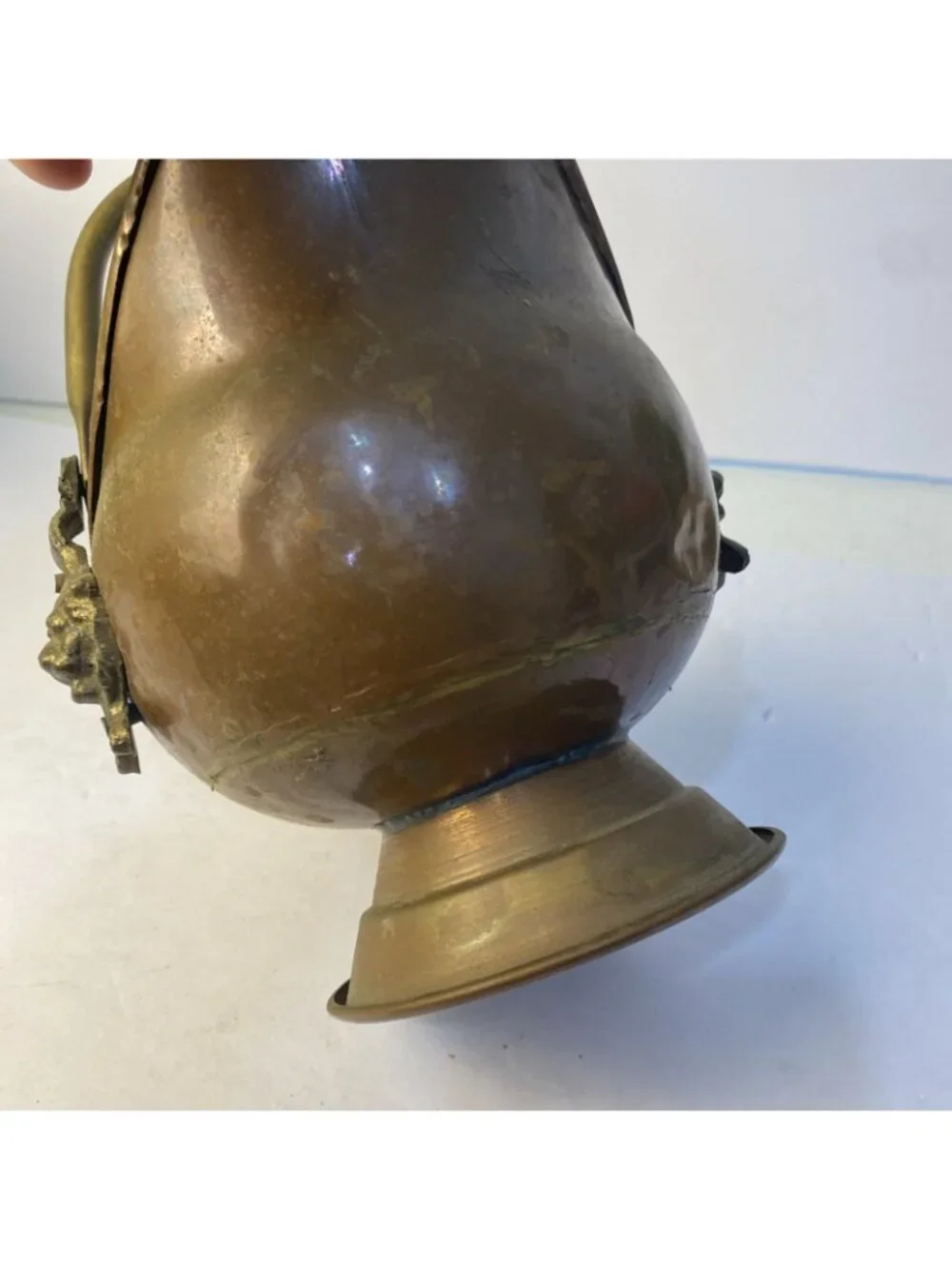 Vintage Copper Brass Coal Scuttle Bucket Delft Handle Lion Head Small